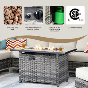 Ovios Patio Furniture 9-Piece Grey Wicker Set with Fire Pit Table, No Assembly Required