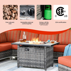 Ovios Patio Furniture 9-Piece Grey Wicker Set with Fire Pit Table, No Assembly Required