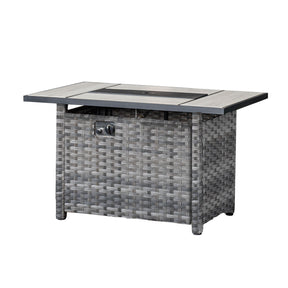 Ovios Patio Furniture 9-Piece Grey Wicker Set with Fire Pit Table, No Assembly Required