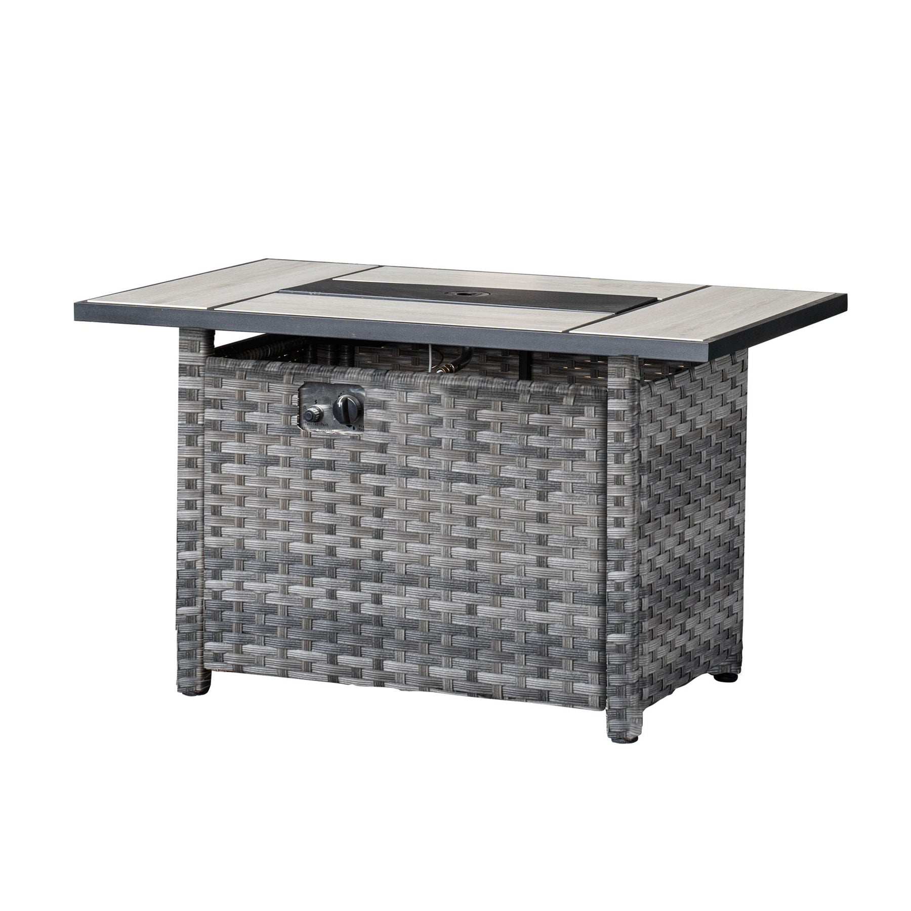 Ovios Patio Furniture 9-Piece Grey Wicker Set with Fire Pit Table, No Assembly Required