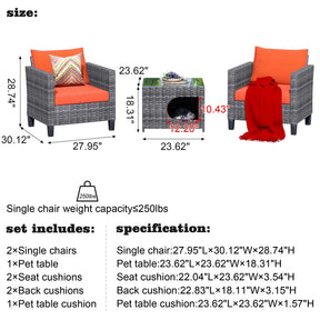 Ovios Patio Chairs New Vultros 3-Piece with Pet Table High Back Square Shape Armrest