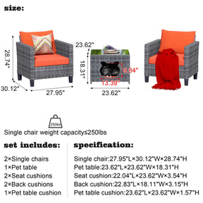 Ovios Patio Chairs New Vultros 3-Piece with Pet Table High Back Square Shape Armrest