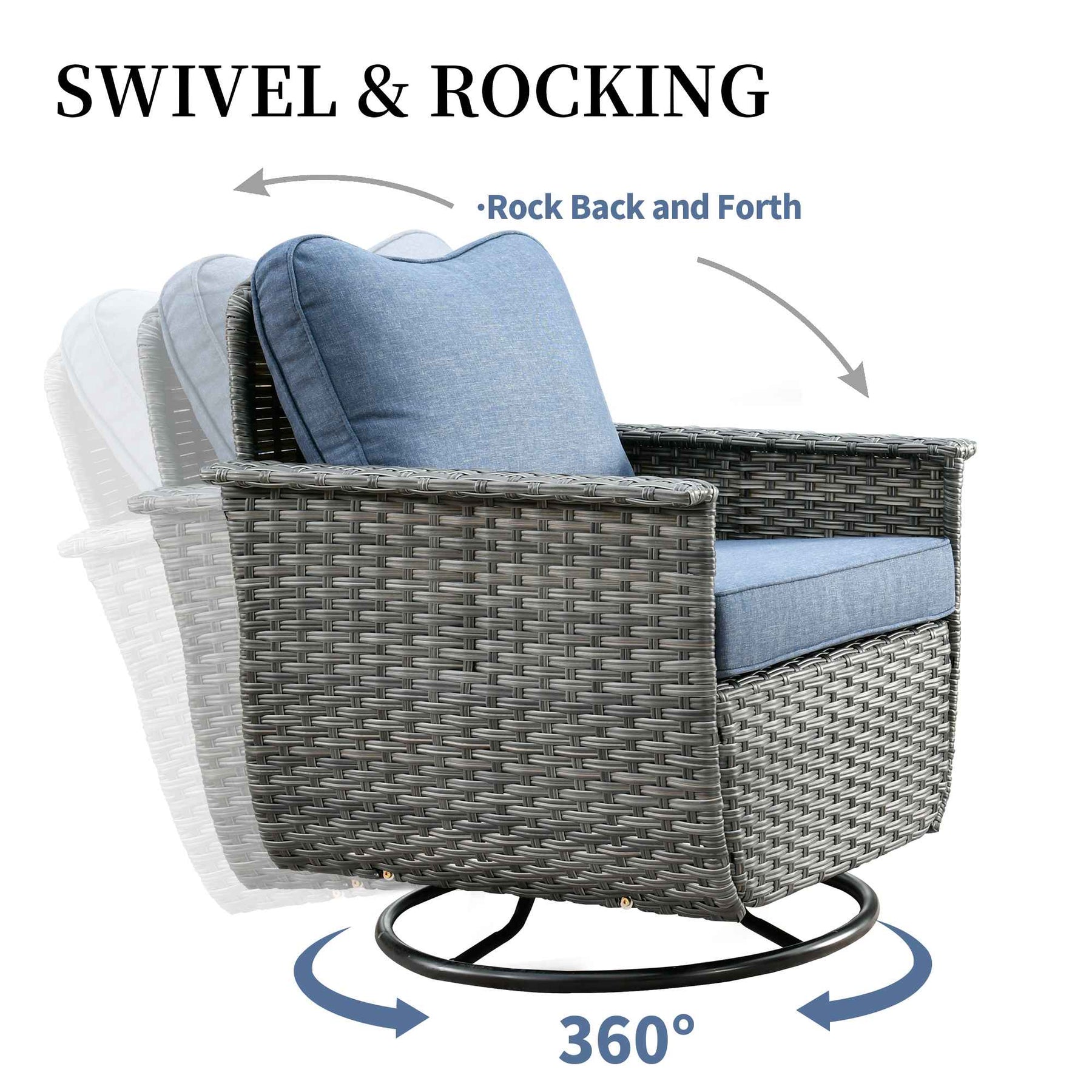 Ovios Rocking Chair Dark Grey Wicker Outdoor Table and Chairs matching Pet Sofa Series