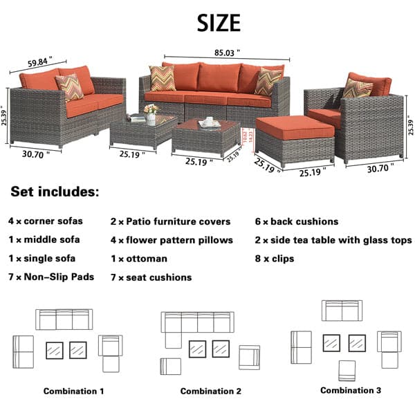 Ovios Patio Conversation Set Bigger Size 9-Piece, King Series,Fully Assembled