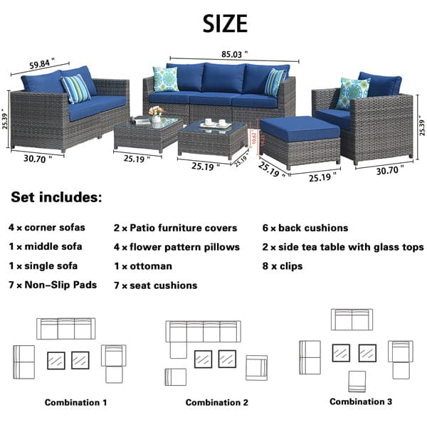 Ovios Patio Conversation Set Bigger Size 9-Piece, King Series,Fully Assembled