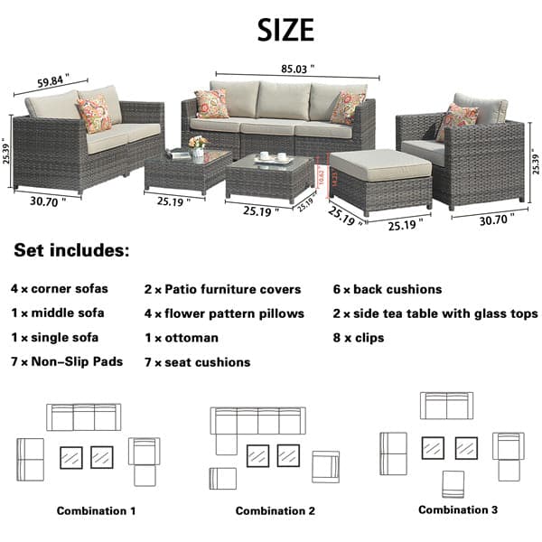 Ovios Patio Conversation Set Bigger Size 9-Piece, King Series,Fully Assembled