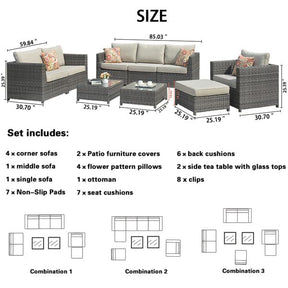 Ovios Patio Conversation Set Bigger Size 9-Piece, King Series, No Assembly Required