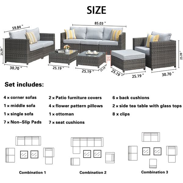 Ovios Patio Conversation Set Bigger Size 9-Piece, King Series,Fully Assembled