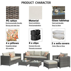 Ovios Patio Conversation Set Bigger Size 9-Piece, King Series, No Assembly Required