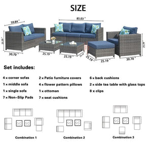 Ovios Patio Conversation Set Bigger Size 9-Piece, King Series, No Assembly Required