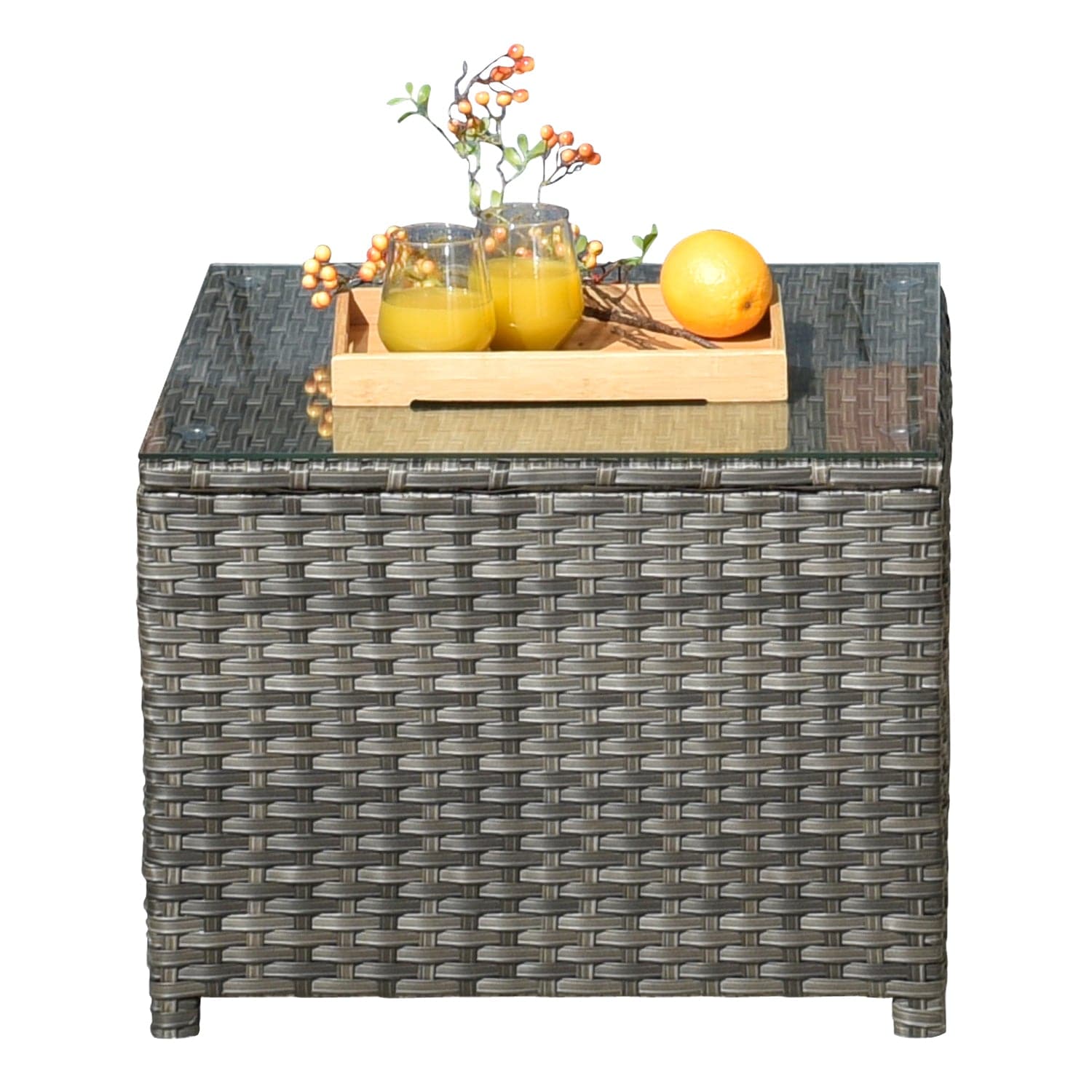 Ovios Grey Wicker Table with Glass Top for GRS/NTC/HOP/NDS Series