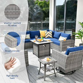 Ovios 10 Pieces Patio Furniture with 7.68'' Handrails and 30'' Fire Pit Table Rocking Chair