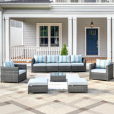 Ovios Outdoor Furniture Bigger Size 9-Piece with Grey Sunbrella, No Assembly Required, King Series, with 2 Chairs
