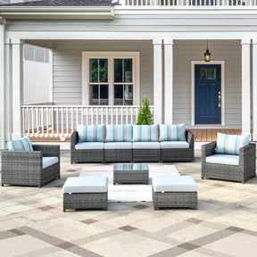 Ovios Outdoor Furniture Bigger Size 9-Piece with Grey Sunbrella, No Assembly Required, King Series, with 2 Chairs