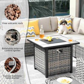 Ovios 10 Pieces Patio Furniture with 7.68'' Handrails and 30'' Fire Pit Table Rocking Chair