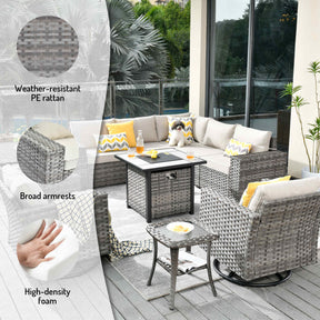 Ovios 10 Pieces Patio Furniture with 7.68'' Handrails and 30'' Fire Pit Table Rocking Chair