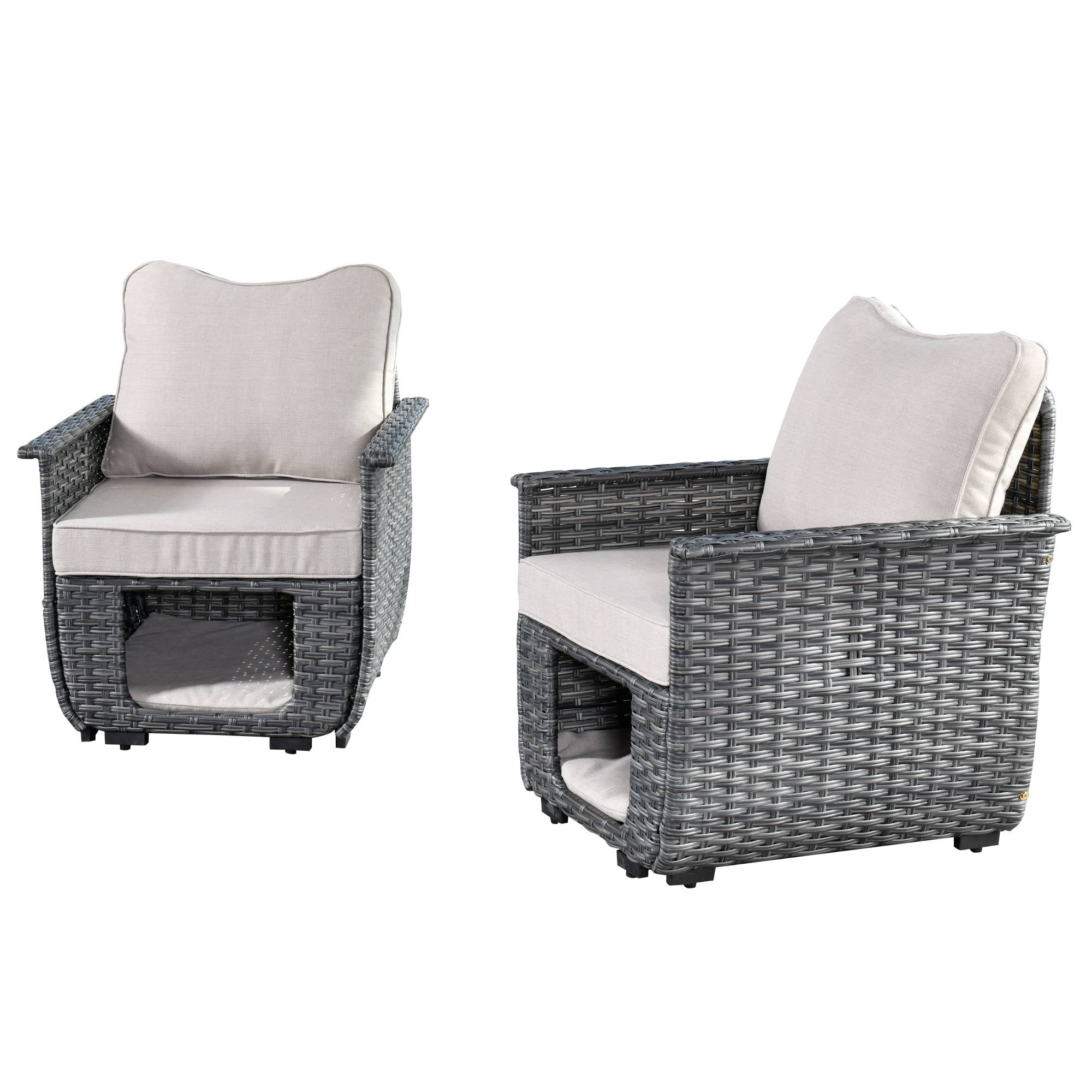 Ovios Patio Chairs Dark Grey Wicker 2 Pieces with Multifunctional Storage