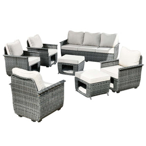 Ovios Patio Conversation Set Dark Grey Wicker 7 Pieces with Multifunctional Storage