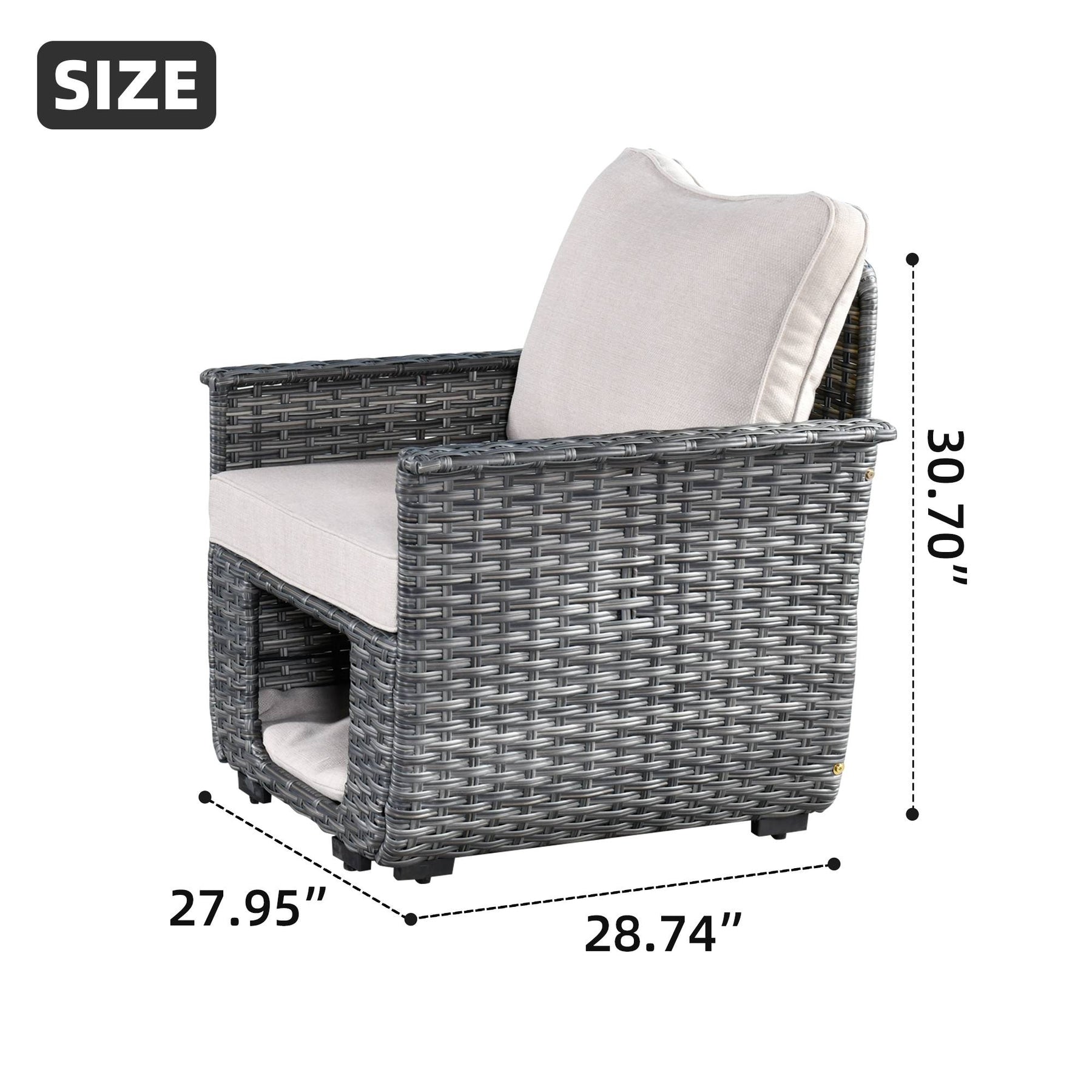 Ovios Patio Chairs Dark Grey Wicker 2 Pieces with Multifunctional Storage