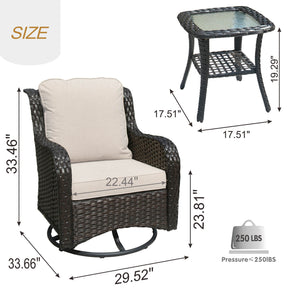 Ovios Patio Furniture Set 3-Piece with Swivel Chairs and Side Table Kenard