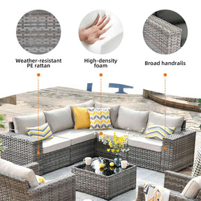 Ovios 9 Pieces Outdoor Furniture with 7.68'' Broad Handrails and Rocking Chair