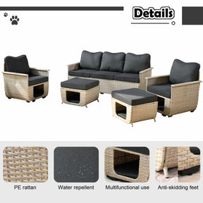 Ovios Patio Conversation Set 5 Pieces Beige Wicker with Multifunctional Storage