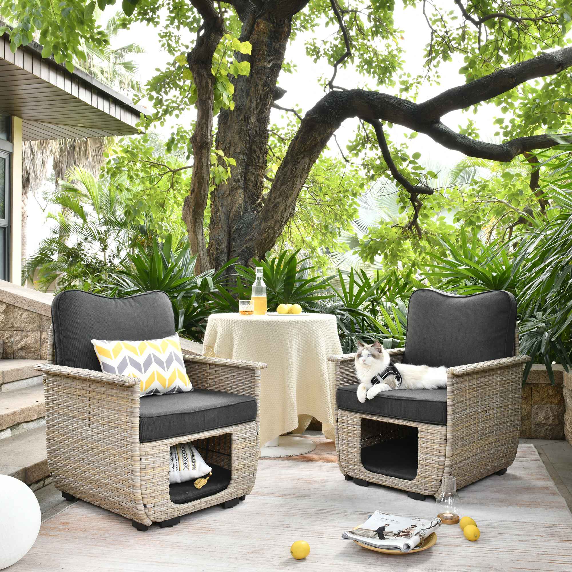 Ovios Patio Chairs - Beige Wicker 2 Pieces