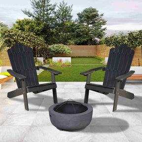 Ovios Outdoor Chairs 3-Piece Adirondack Chair with 23.62'' Dark Grey Fire Pit