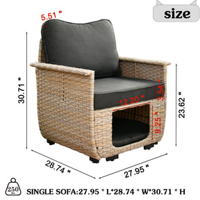 Ovios Patio Conversation Set 7 Pieces Beige Wicker with Multifunctional Storage