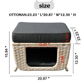 Ovios Patio Conversation Set 7 Pieces Beige Wicker with Multifunctional Storage