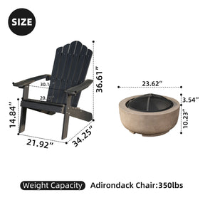Ovios Outdoor Chairs 3-Piece Adirondack Chair with 23.62'' Light Brown Fire Pit