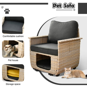 Ovios Patio Conversation Set 5 Pieces Beige Wicker with Multifunctional Storage