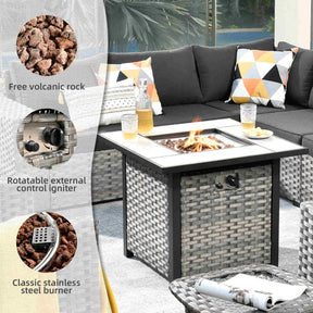 Ovios 10 Pieces Patio Furniture with 7.68'' Handrails and 30'' Fire Pit Table Rocking Chair
