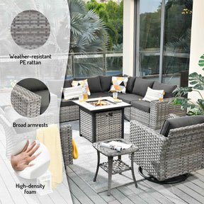 Ovios 10 Pieces Patio Furniture with 7.68'' Handrails and 30'' Fire Pit Table Rocking Chair