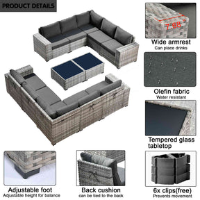 Ovios 12 Pieces Patio Conversation Set with 7.68'' Broad Handrails