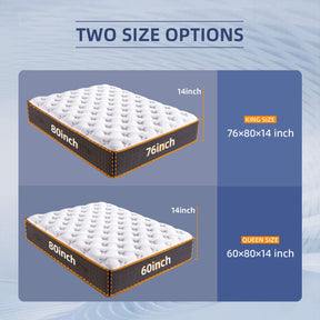 Xizzi 14" Medium Hybrid Mattress Bamboo Fiber Fabric Cover Cooling Gel Memory Foam