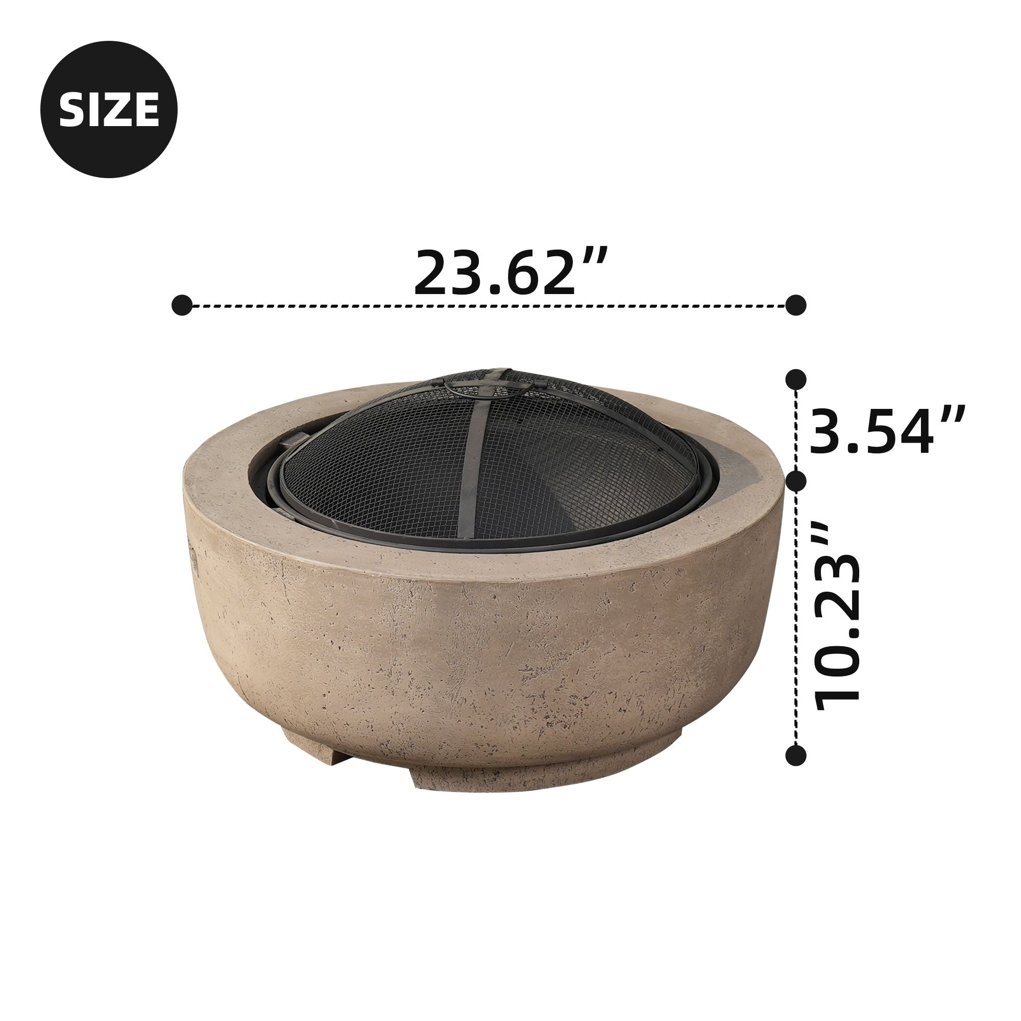 Ovios 23.62'' Round Magnesium Oxide Wood Burning Light Brown Fire Pit