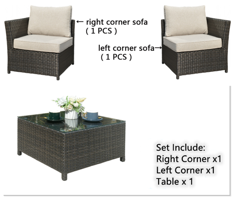 Ovios Patio Furniture Set 3-Piece Rimaru Couch with Table, No Assembly Required