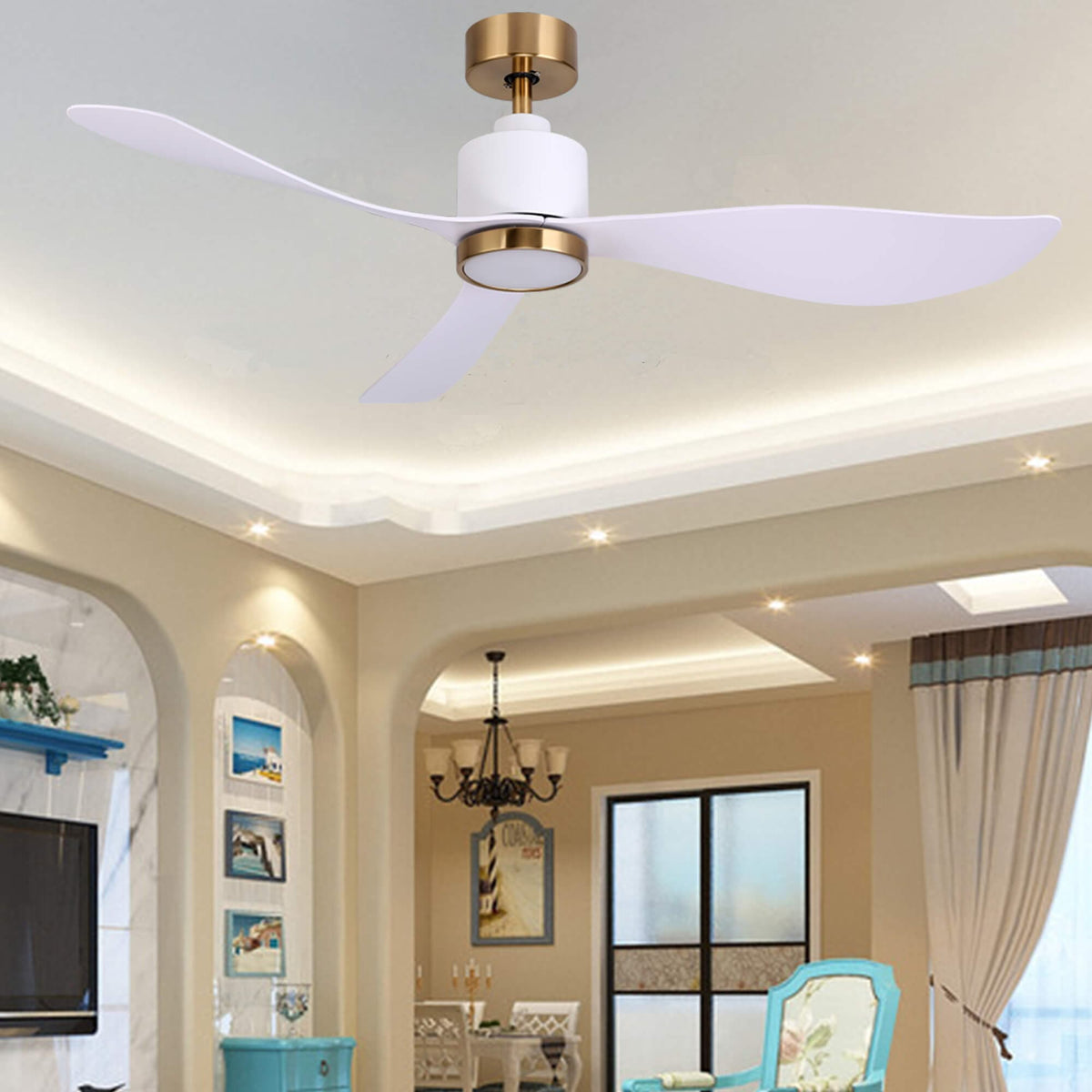 Ovios 52‘’ Ceiling Fan Reversible 3 Blades with Remote Control Lights, DC Motor, White