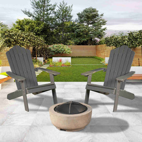 Ovios Outdoor Chairs 3-Piece Adirondack Chair with 23.62'' Light Brown Fire Pit