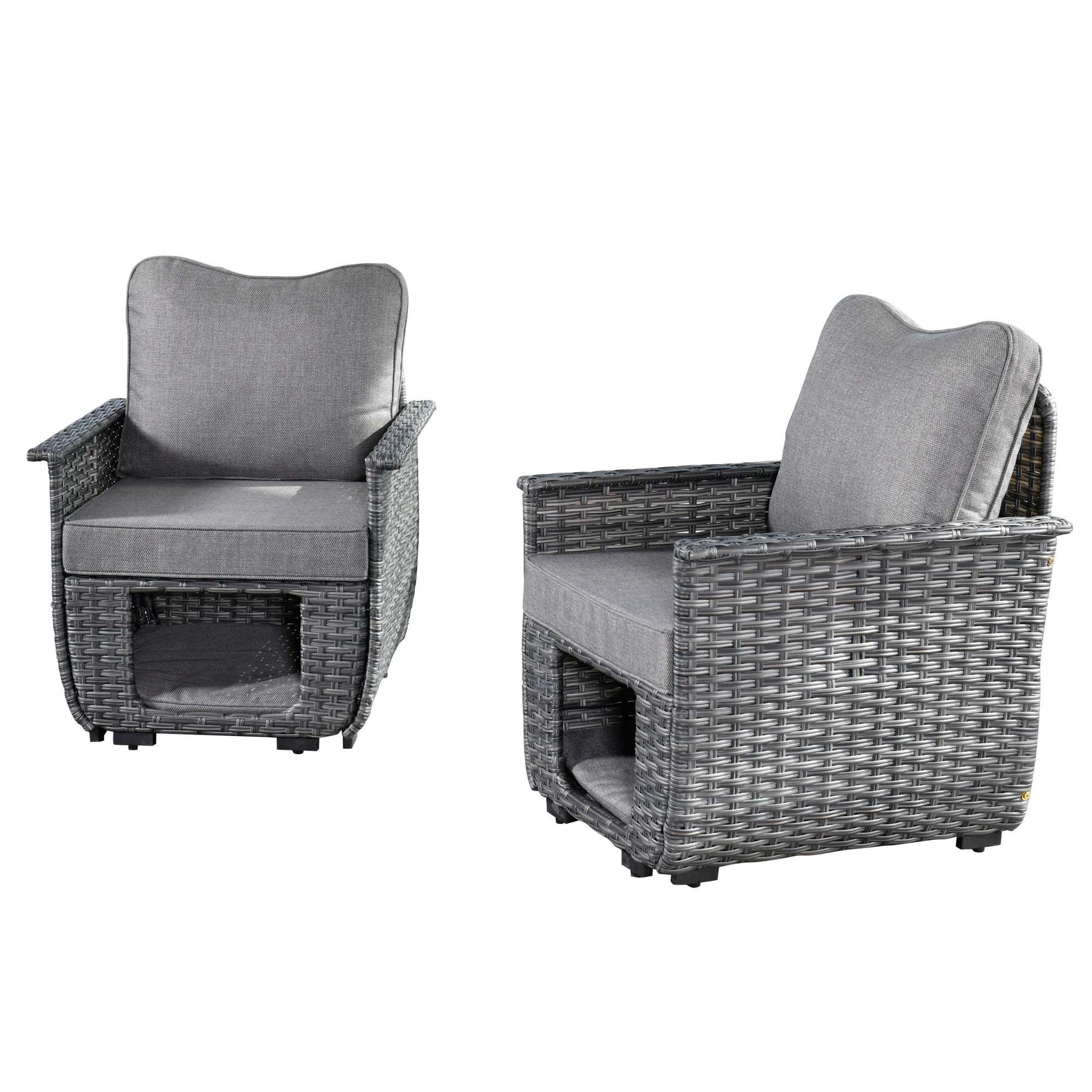 Ovios Patio Chairs Dark Grey Wicker 2 Pieces with Multifunctional Storage