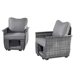 Ovios Patio Chairs Dark Grey Wicker 2 Pieces with Multifunctional Storage