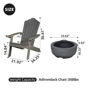 Ovios Outdoor Chairs 3-Piece Adirondack Chair with 23.62'' Dark Grey Fire Pit