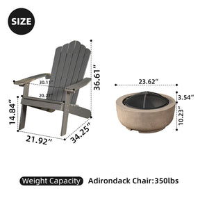 Ovios Outdoor Chairs 3-Piece Adirondack Chair with 23.62'' Light Brown Fire Pit