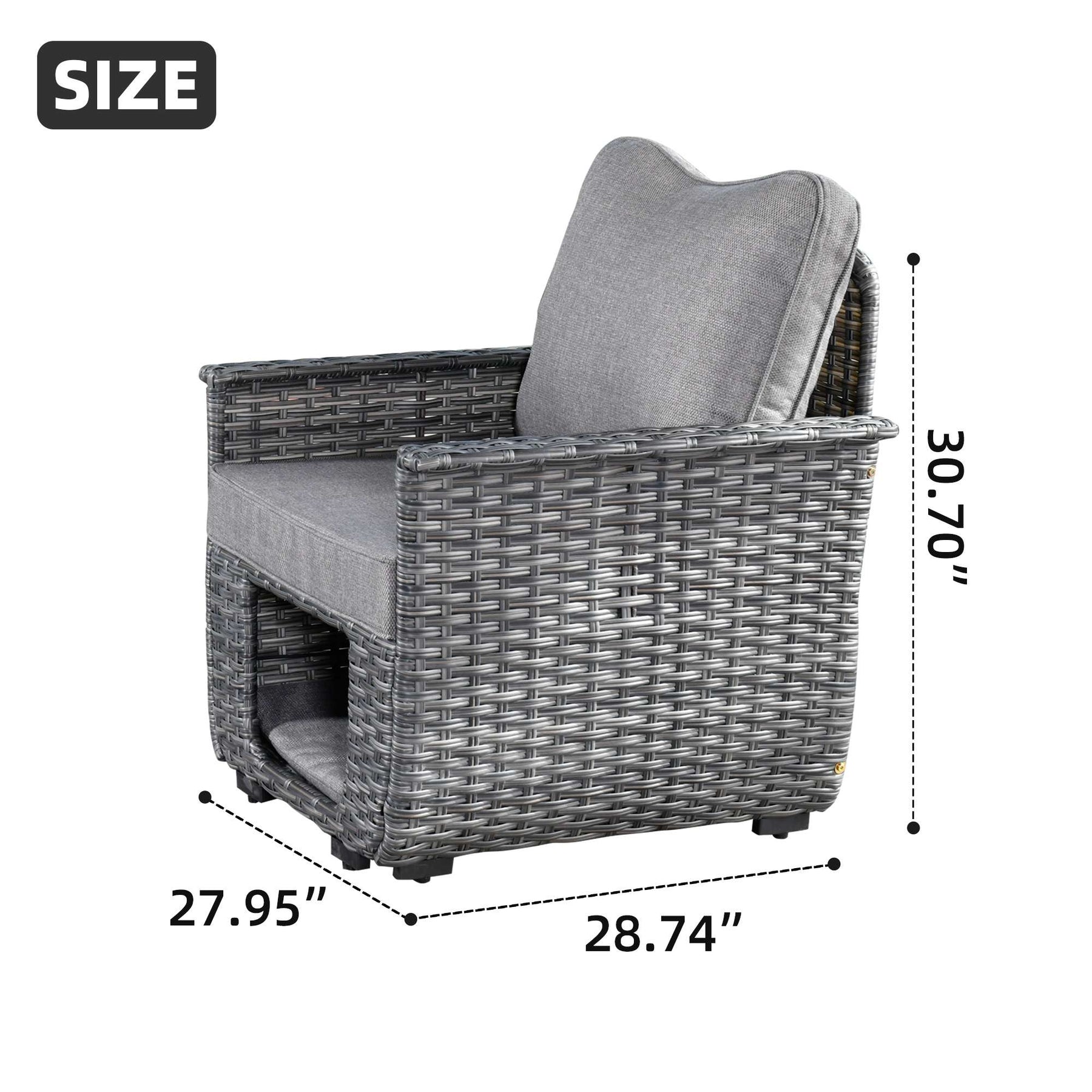 Ovios Patio Chairs Dark Grey Wicker 2 Pieces with Multifunctional Storage