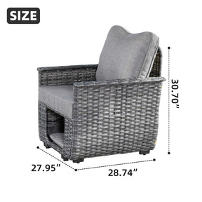 Ovios Patio Chairs Dark Grey Wicker 2 Pieces with Multifunctional Storage