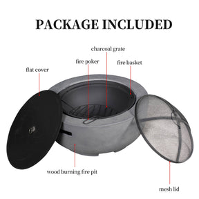 Ovios 23.62'' Round Magnesium Oxide Wood Burning Dark Grey Fire Pit