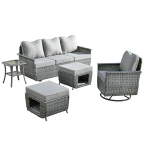 Ovios Patio Conversation Set 5 Pieces with Swivel Chair and Side Table and Multifunctional Storage