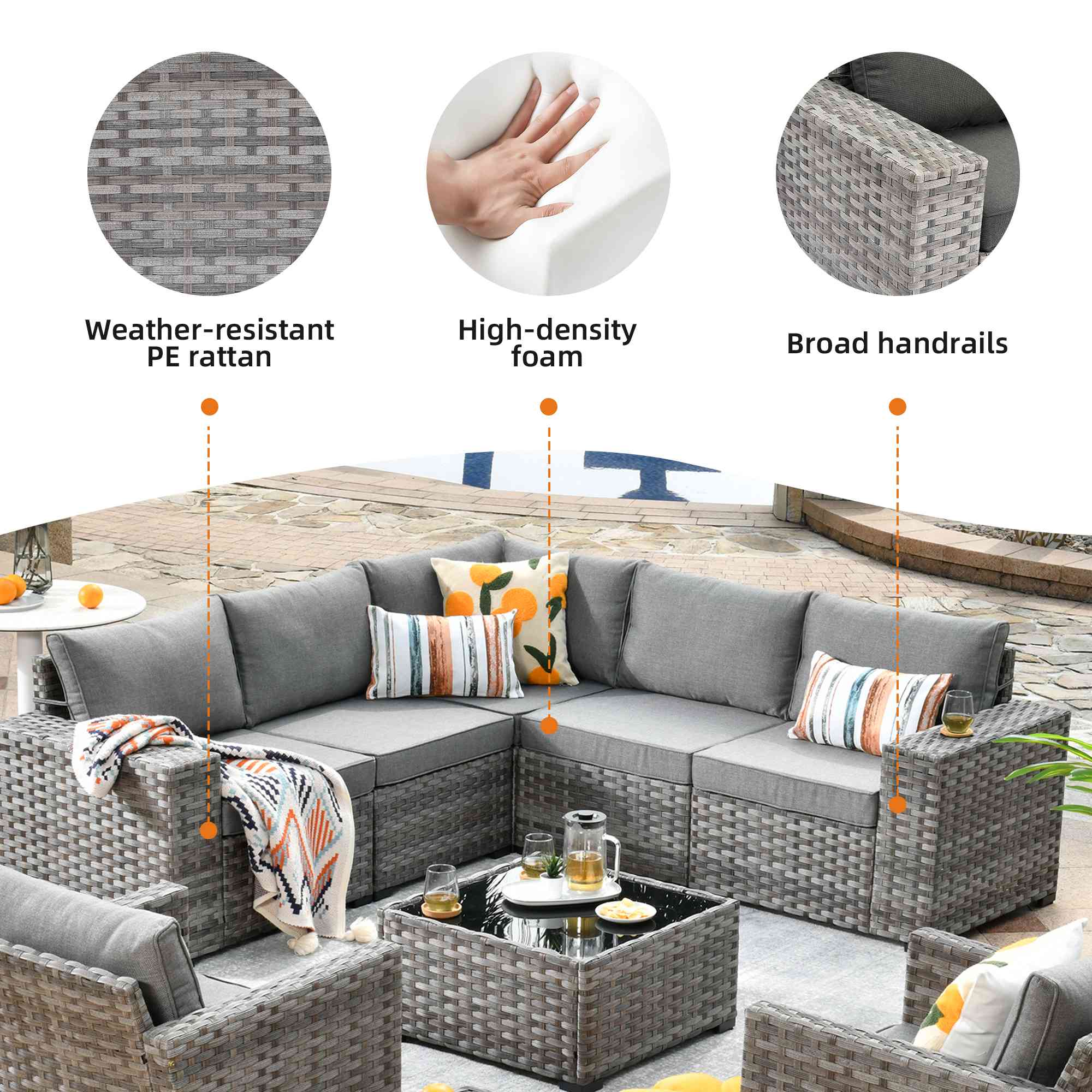 Ovios 9 Pieces Outdoor Furniture with 7.68'' Broad Handrails and Rocking Chair