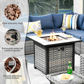 Ovios 10 Pieces Patio Furniture with 7.68'' Handrails and 30'' Fire Pit Table Rocking Chair